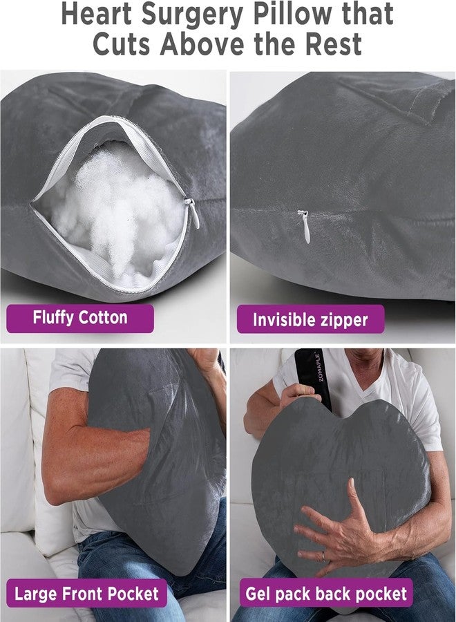 Zomaple Open Heart Surgery Pillow + 2 Gel Pack, Grey - Eases Chest Pressure for Calmer Rides & Rest - Hot/Cold Comfort, Torso Support, Cover Included - Gift-Ready Heart Pillow for After Heart Surgery - Image 3
