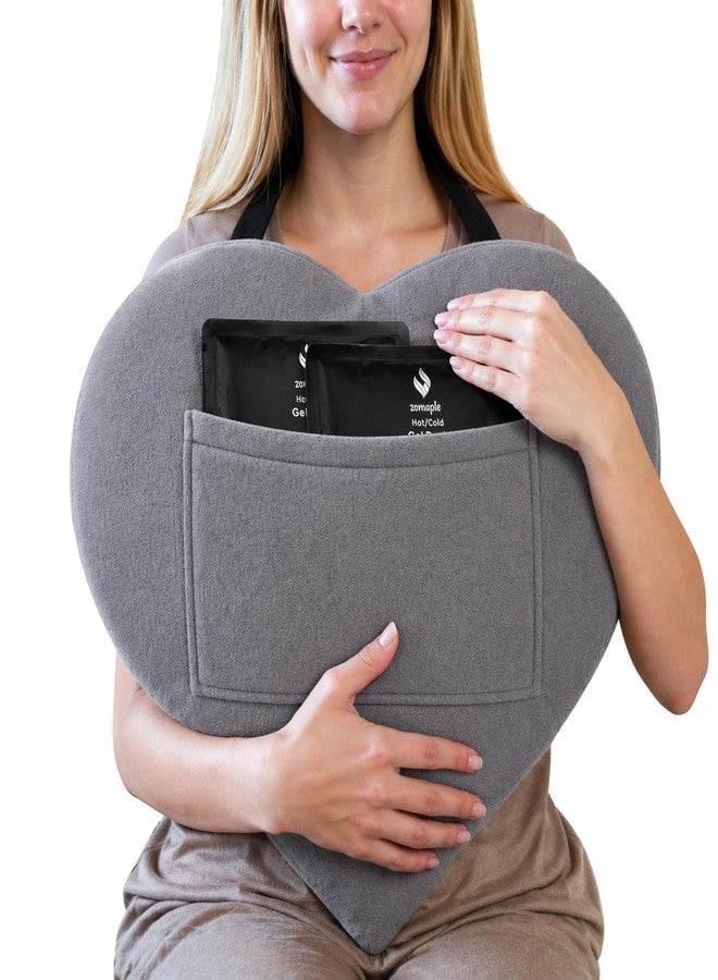 Zomaple Open Heart Surgery Pillow + 2 Gel Pack, Grey - Eases Chest Pressure for Calmer Rides & Rest - Hot/Cold Comfort, Torso Support, Cover Included - Gift-Ready Heart Pillow for After Heart Surgery - Image 1