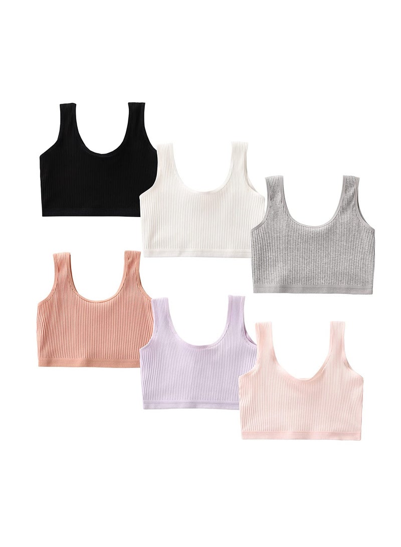 حمالة صدر قطنية قابلة للتنفس بدون درزات للبنات، مجموعة ملابس داخلية للمراهقين مكونة من 6 قطع، حمالة صدر مريحة ومرنة للأطفال - Image 1