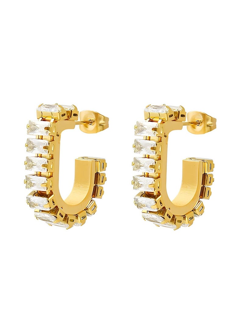 كاف كريشنس أقراط كاف كرييشنز من الفولاذ المقاوم للصدأ مطلية بالذهب عيار 18 قيراط للنساء والفتيات، كثافة، مقاس 2,3 × 0,5 سم. زركونيا مكعبة. لا تسبب الحساسية، تدوم طويلاً ولا تفقد بريقها. - Image 1