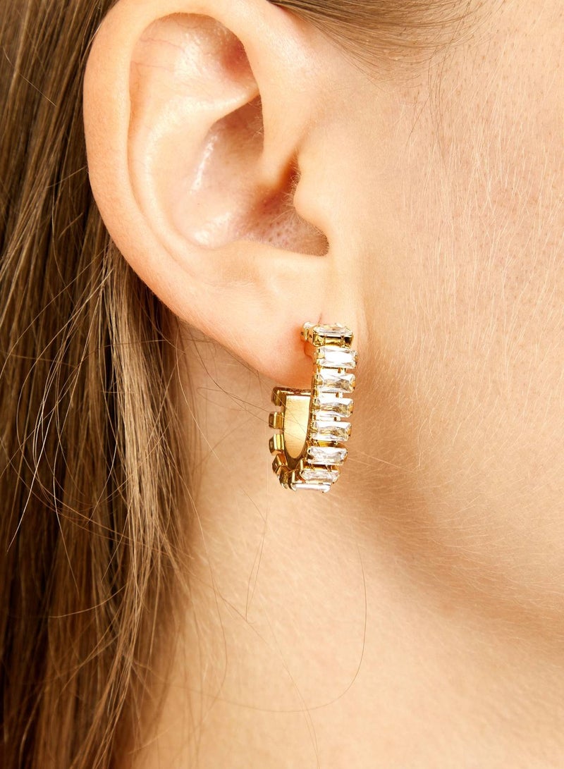 كاف كريشنس أقراط كاف كرييشنز من الفولاذ المقاوم للصدأ مطلية بالذهب عيار 18 قيراط للنساء والفتيات، كثافة، مقاس 2,3 × 0,5 سم. زركونيا مكعبة. لا تسبب الحساسية، تدوم طويلاً ولا تفقد بريقها. - Image 3