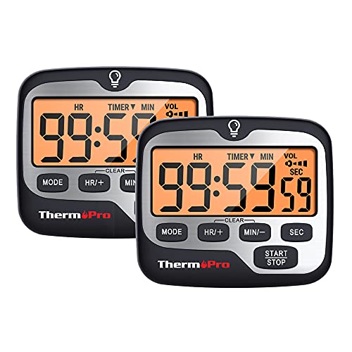 ThermoPro TM01(2 Pack) Kitchen Timers for Cooking with Count Up Countdown Timer, Digital Timer for Kids with Touch Backlit, Study Timers for Classroom Teacher Supplies - Image 1