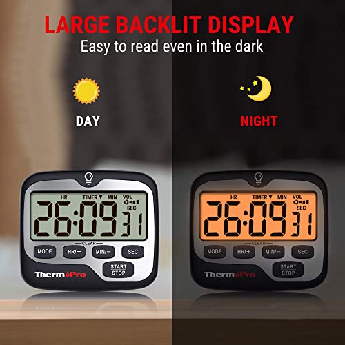 ThermoPro TM01(2 Pack) Kitchen Timers for Cooking with Count Up Countdown Timer, Digital Timer for Kids with Touch Backlit, Study Timers for Classroom Teacher Supplies - Image 5