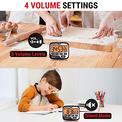 ThermoPro TM01(2 Pack) Kitchen Timers for Cooking with Count Up Countdown Timer, Digital Timer for Kids with Touch Backlit, Study Timers for Classroom Teacher Supplies - Image 4
