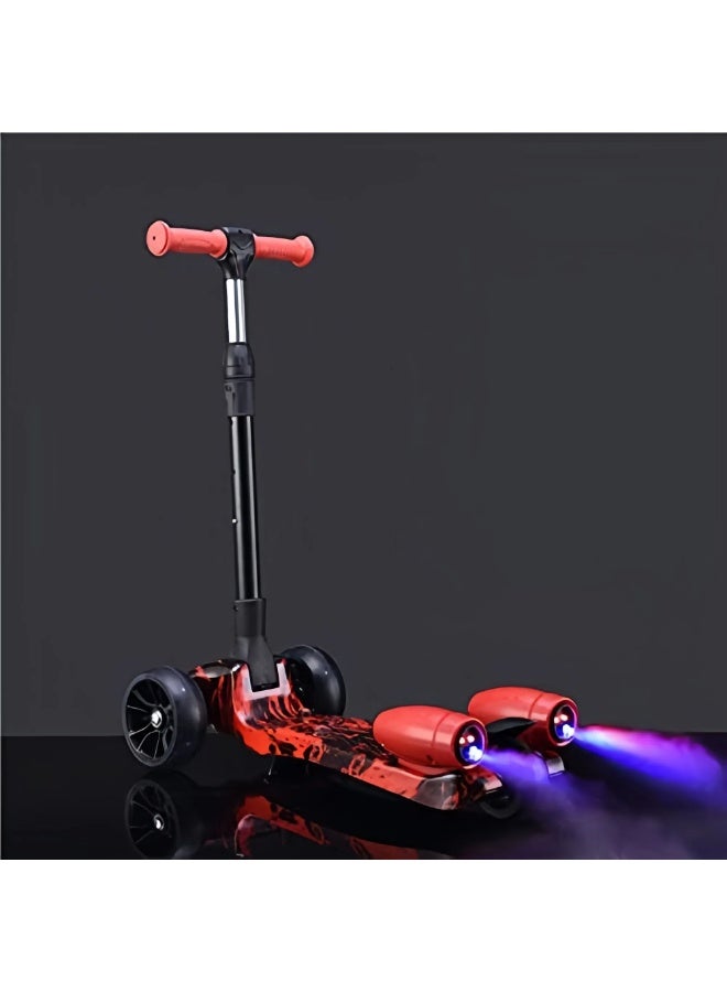 EASY FUTURE Foldable 3 Wheel Kick Scooter for Boys & Girls – Light-Up LED Wheels, Bluetooth Music, Water Spray Smoke Effect – Safe Lean to Steer, for Ages 3 to 14 Including Protective Gear Set - Image 1
