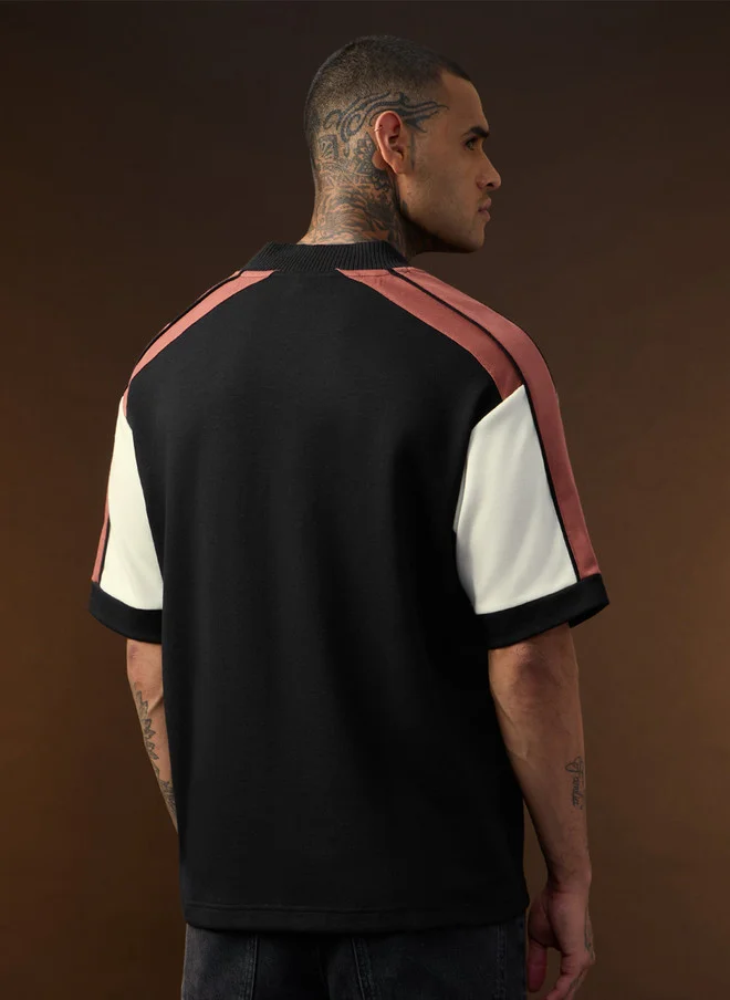The Souled Store  The Souled Store Men Oversized Fit Colourblocked Black Baseball Shirt  | Best Price UAE