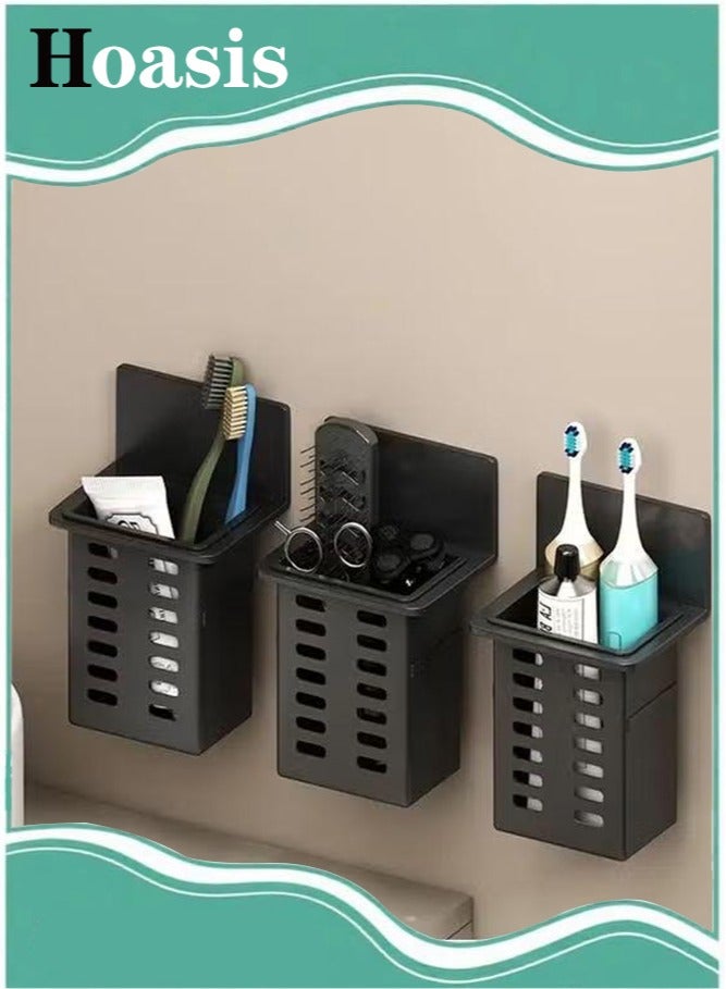 Hoasis 3-Piece Toothpaste Holder, Toothbrush Holder, Wall Mounted Storage Box, Bathroom Toiletries Shelf, Traceless Installation, Bathroom Accessories - Image 1