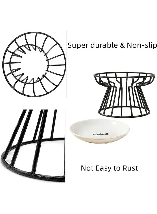 Chase Up 2023 New Whisker-Friendly Anti-Vomit Cat Plate, Elevated Bowl-Raised Ceramic Cat Bowl with Metal Stand, Food & Water Anti Vomiting Shallow Ceramic Dish for Cat and Small Dogs - Image 4