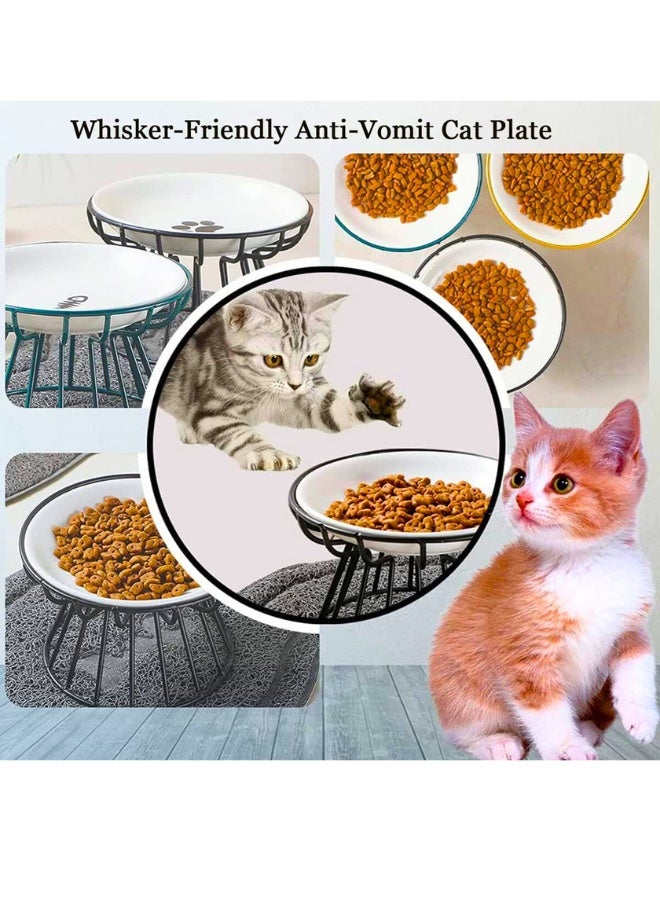 Chase Up 2023 New Whisker-Friendly Anti-Vomit Cat Plate, Elevated Bowl-Raised Ceramic Cat Bowl with Metal Stand, Food & Water Anti Vomiting Shallow Ceramic Dish for Cat and Small Dogs - Image 3
