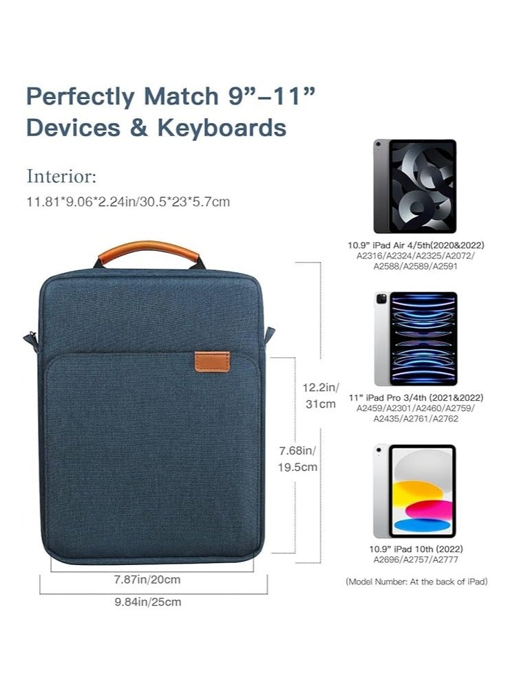 Green Tiger 9-11 Inch Tablet Sleeve Bag, Fits for iPad air 5 10.9" 2022, iPad Pro 11 M2 2022-2018, iPad 10th 10.9, Air 4 10.9, Tab S8 2022, Handle Carrying Case with Shoulder Strap (Dark Blue) - Image 2