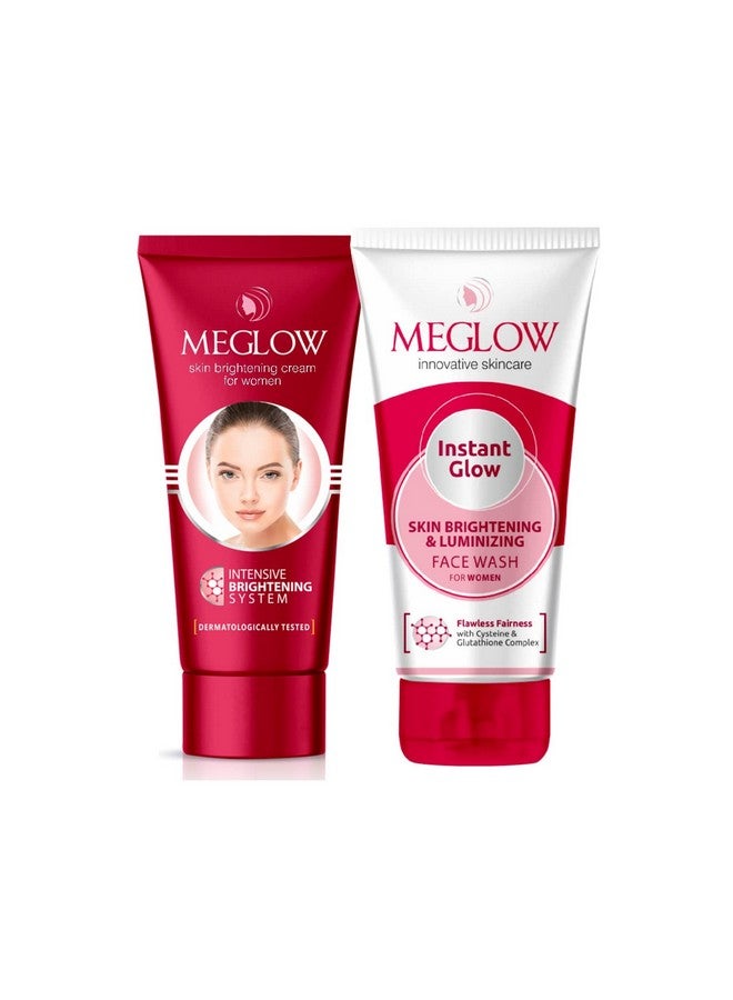 MEGLOW Women Fairness Combo Pack Of 2- Fairness Cream (50G) With Aloevera Extract & Vitamin E |Instant Glow Facewash 70G With Skin Brightening And Luminizing |Paraben Free Formula - Image 1