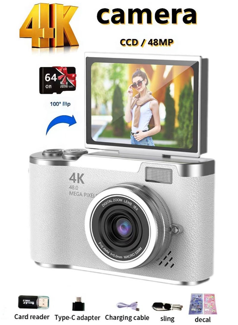 Generic 4K CCD Digital Zoom Student Camera 48MP Portable Selfie God 180 ° Flip Screen+64G SD Card Free Gift  - Image 1