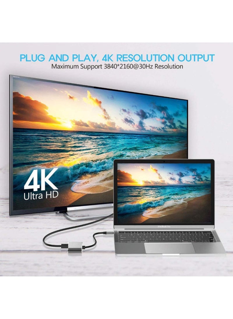 موزع USB-C متعدد المنافذ 4 في 1، منفذي HDMI بدقة 4K بمعدل 30 هرتز، منفذ USB 3.0 بسرعة 5 جيجابت في الثانية، شحن سريع PD بقدرة 100 واط، محول متعدد المنافذ من النوع C - Image 5