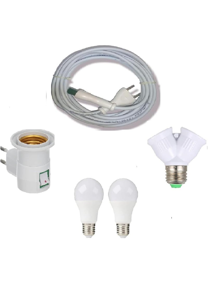 Electrical kit (10 meters of copper power conductor wire - 2 white 12W bulbs - screw socket with switch to operate the bulbs - electric lamp bulb adapter)