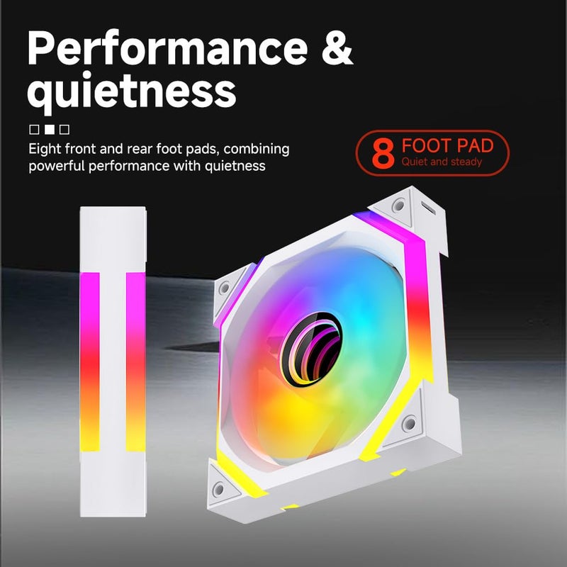 Jungle Leopard Galaxy SE 120mm ARGB Computer Case Fans,Infinity Mirror RGB Light Effect 5V 3PIN Motherboard Light Sync 800~1600RPM PWM PC Fan Suitable for Computer Case(Triple Pack White Reverse) - Image 5