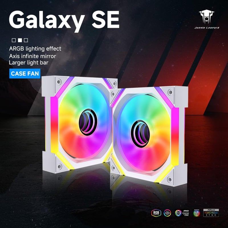 Jungle Leopard Galaxy SE 120mm ARGB Computer Case Fans,Infinity Mirror RGB Light Effect 5V 3PIN Motherboard Light Sync 800~1600RPM PWM PC Fan Suitable for Computer Case(Triple Pack White Reverse) - Image 2