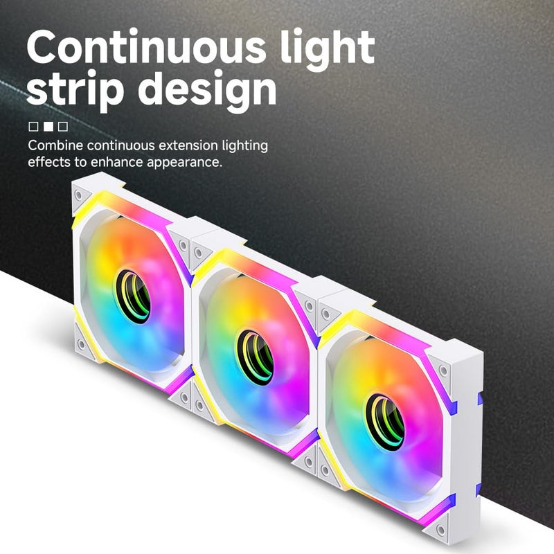 Jungle Leopard Galaxy SE 120mm ARGB Computer Case Fans,Infinity Mirror RGB Light Effect 5V 3PIN Motherboard Light Sync 800~1600RPM PWM PC Fan Suitable for Computer Case(Triple Pack White Reverse) - Image 4