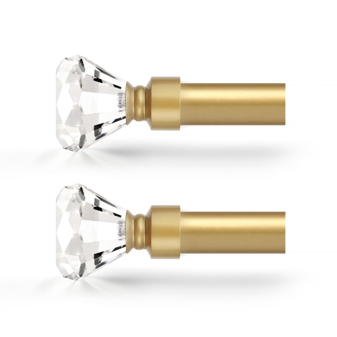 DIAMOND CURTAIN RODS FOR WINDOWS 30 TO 68 INCHES GOLD CURTAIN RODS WITH CRYSTAL DIAMOND FINIALS 1 INCH DECORATIVE CURTAIN ROD 2 PACK