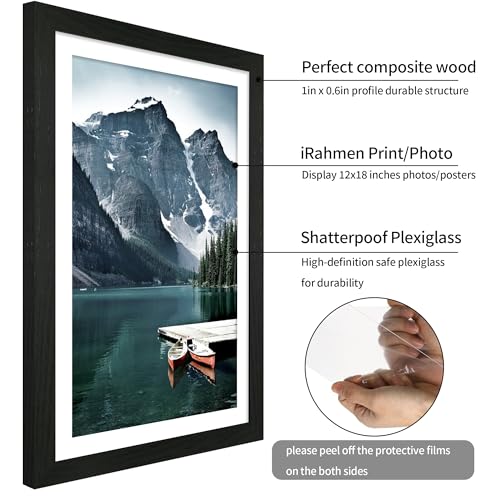 iRahmen 18x24 Picture Frame Set of 2 with Plexiglass, Black Poster Frame Display 16x20 Picture with Mat or 18 x 24 Without Mat, Wood Photo Frame for Gallery Wall Mounting Horizontal and Vertical - Image 5