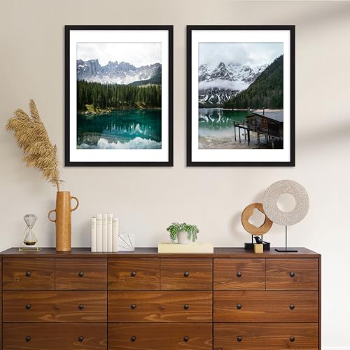 iRahmen 18x24 Picture Frame Set of 2 with Plexiglass, Black Poster Frame Display 16x20 Picture with Mat or 18 x 24 Without Mat, Wood Photo Frame for Gallery Wall Mounting Horizontal and Vertical - Image 2