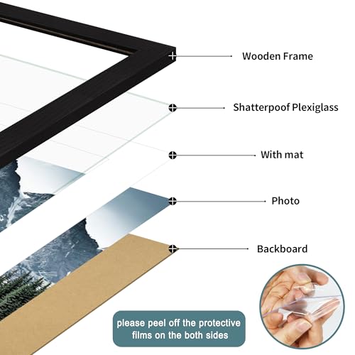 iRahmen 18x24 Picture Frame Set of 2 with Plexiglass, Black Poster Frame Display 16x20 Picture with Mat or 18 x 24 Without Mat, Wood Photo Frame for Gallery Wall Mounting Horizontal and Vertical - Image 3