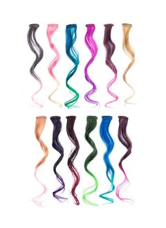 SWACC SWACC 12 Pcs Curly Wavy One Color Party Highlights Clip on in Hair Extensions Colored Hair Streak Synthetic Hairpieces (Ombre 12 Colors)  - Image 1