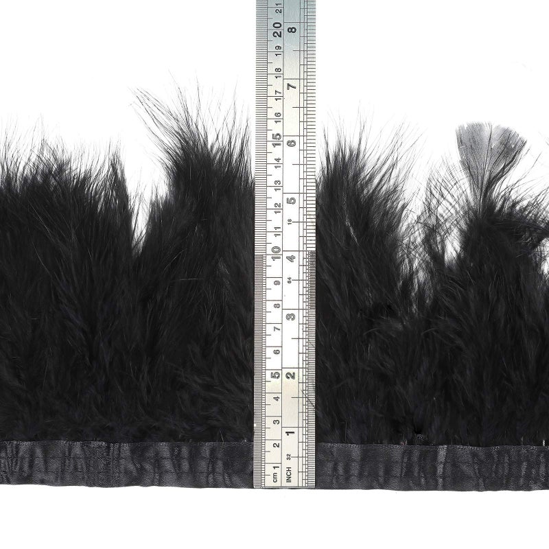 AWAYTR Turkey Marabou Hackle Fluffy Feather Fringe Trim Craft 6-8 inches Width Pack of 2 Yards (Black) - Image 2