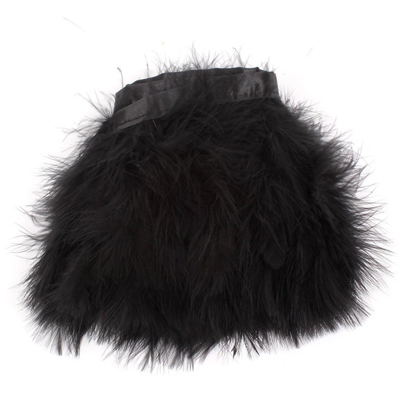 AWAYTR Turkey Marabou Hackle Fluffy Feather Fringe Trim Craft 6-8 inches Width Pack of 2 Yards (Black) - Image 1