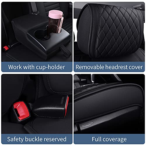 Aierxuan Car Seat Covers Full Set Compatible with Toyota Tundra Custom Fit 2008-2024 Truck Pickup Crewmax Double Cab Waterproof Leather Seat Cushions with Split Bench 40/60(Full Set/Black) - Image 5