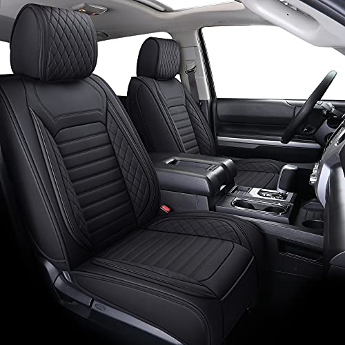 Aierxuan Car Seat Covers Full Set Compatible with Toyota Tundra Custom Fit 2008-2024 Truck Pickup Crewmax Double Cab Waterproof Leather Seat Cushions with Split Bench 40/60(Full Set/Black) - Image 1