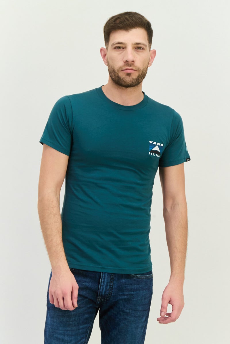 VANS تي شيرت رجالي بأكمام قصيرة وياقة دائرية بشعار العلامة التجارية، أخضر داكن - Image 1