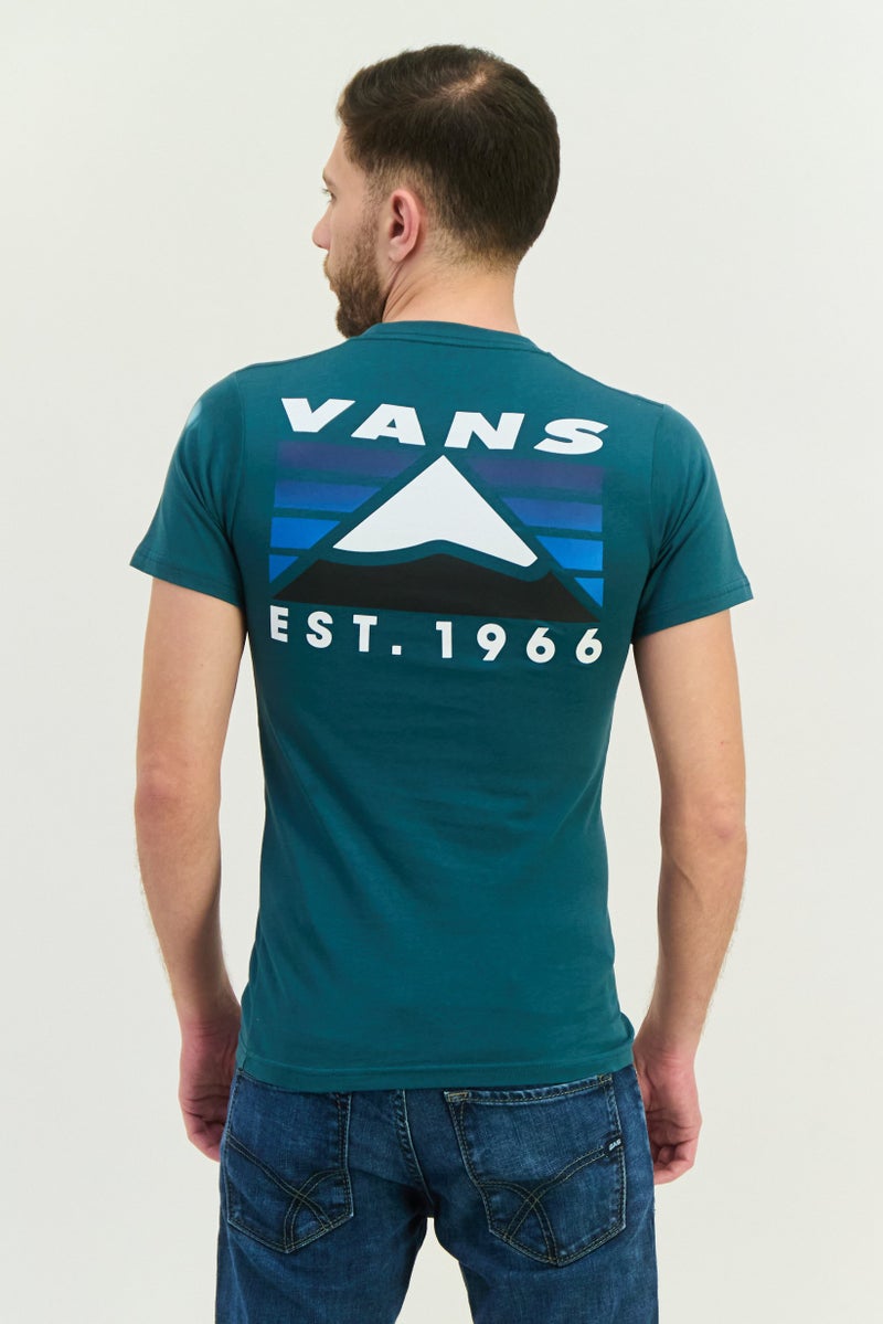 VANS تي شيرت رجالي بأكمام قصيرة وياقة دائرية بشعار العلامة التجارية، أخضر داكن - Image 3