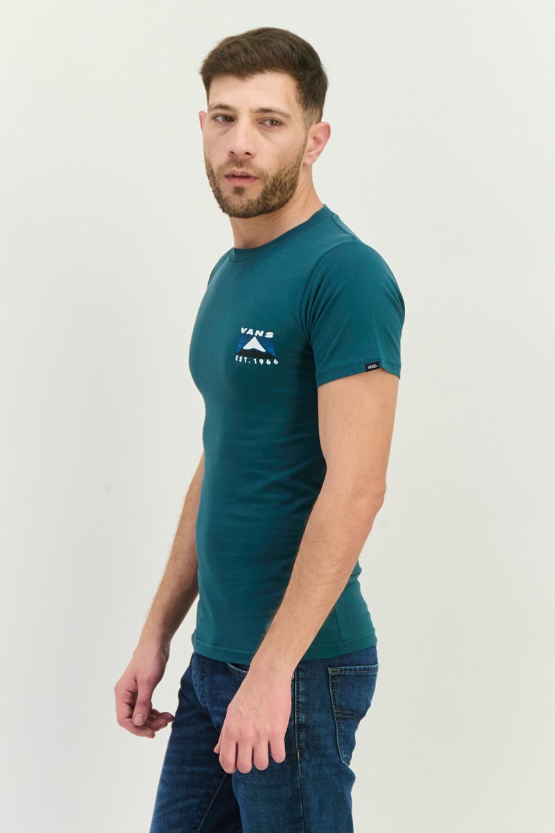 VANS تي شيرت رجالي بأكمام قصيرة وياقة دائرية بشعار العلامة التجارية، أخضر داكن - Image 2
