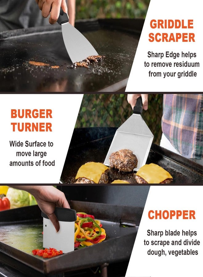 Joyfair 8Pcs Griddle Accessories Kit for Blackstone, Joyfair Flattop Grilling Accessory Tool Set with Stainless Steel Burger Spatula Turner, Metal Flipper, for Outdoor BBQ Teppanyaki Hibachi, (PP Handles) - Image 3