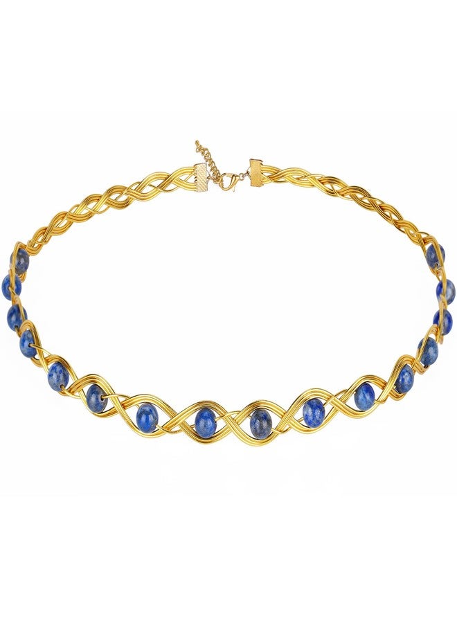 CoTeeZa Renaissance Crystal Celtic Crown - Handmade Gold Fairy Circlet Elvish Headband Lapis Lazuli Healing Beaded Braided Headpiece Tiara Queen Royal Cosplay Hair Decoration for Wedding Halloween - Image 1