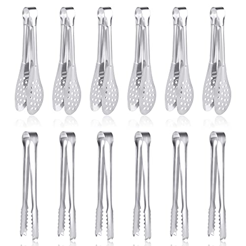 Dmoera 12 Pack Premium Small Serving Tongs, Dmoera Mini Stainless Steel Appetizer Tongs, 5Inch,5.2Inch(12.7cm) - Image 1