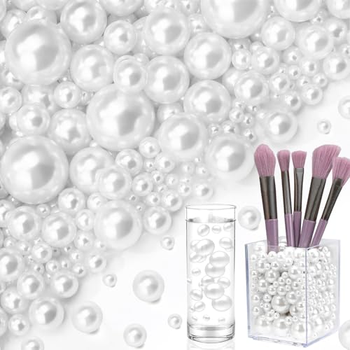 Towenm 2300PCS No Hole Pearl Beads for Vases Filler, Floating Pearls for Centerpieces Vases, Mix Sizes Faux Round White Pearls for Crafting Wedding Party Costums Decoration (4/6/8/10/14/20mm) - Image 1