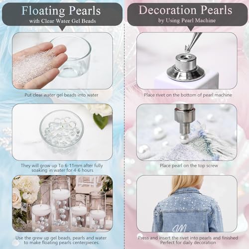 Towenm 2300PCS No Hole Pearl Beads for Vases Filler, Floating Pearls for Centerpieces Vases, Mix Sizes Faux Round White Pearls for Crafting Wedding Party Costums Decoration (4/6/8/10/14/20mm) - Image 5