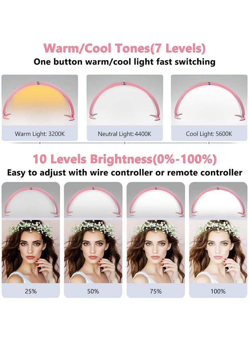 Ru syanl - Half Moon Light for Nail Desk 73cm Diameter Foldable Half Moon Nail Desk Lamp with Wire Controller and Remote Lash Light Lamp for Eyelash Extensions 7 Cool/Warm Tones and 10 Brightness - Image 1