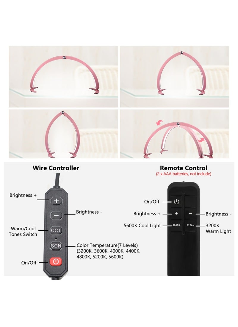 Ru syanl - Half Moon Light for Nail Desk 73cm Diameter Foldable Half Moon Nail Desk Lamp with Wire Controller and Remote Lash Light Lamp for Eyelash Extensions 7 Cool/Warm Tones and 10 Brightness - Image 1