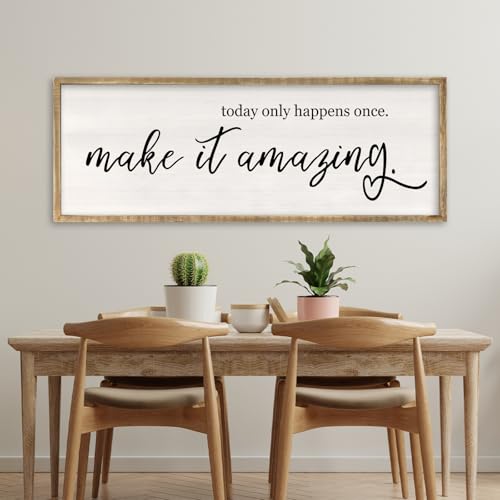 RLWangChao Today Only Happens Once Make It Amazing Wall Art Decor 32x12 Inch Large Inspirational Quote Sign Rustic Living Room Vintage Wood Frame Office Motivational Home Wall Hanging Wood - Image 1