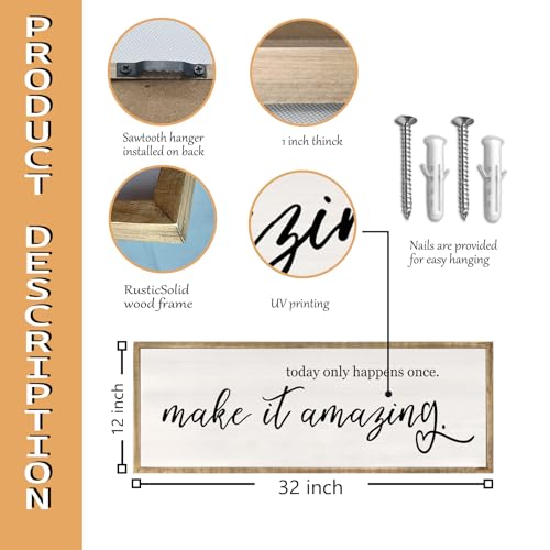 RLWangChao Today Only Happens Once Make It Amazing Wall Art Decor 32x12 Inch Large Inspirational Quote Sign Rustic Living Room Vintage Wood Frame Office Motivational Home Wall Hanging Wood - Image 3