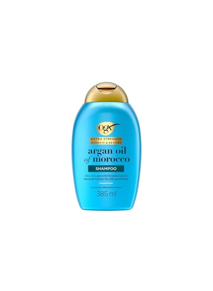 OGX Extra Strength Hydrate and Revive+ Argan Oil of Morocco Shampoo (1x 385ml) Sulfate-Free Surfactants for Deep Hydration and Intense Revitalisation, Moroccan Argan Oil Shampoo for Dry, Damaged Hair - Image 1