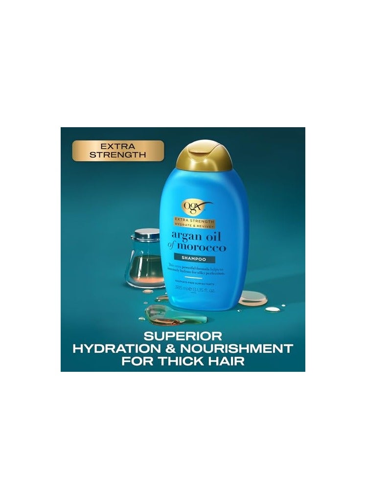 OGX Extra Strength Hydrate and Revive+ Argan Oil of Morocco Shampoo (1x 385ml) Sulfate-Free Surfactants for Deep Hydration and Intense Revitalisation, Moroccan Argan Oil Shampoo for Dry, Damaged Hair - Image 3