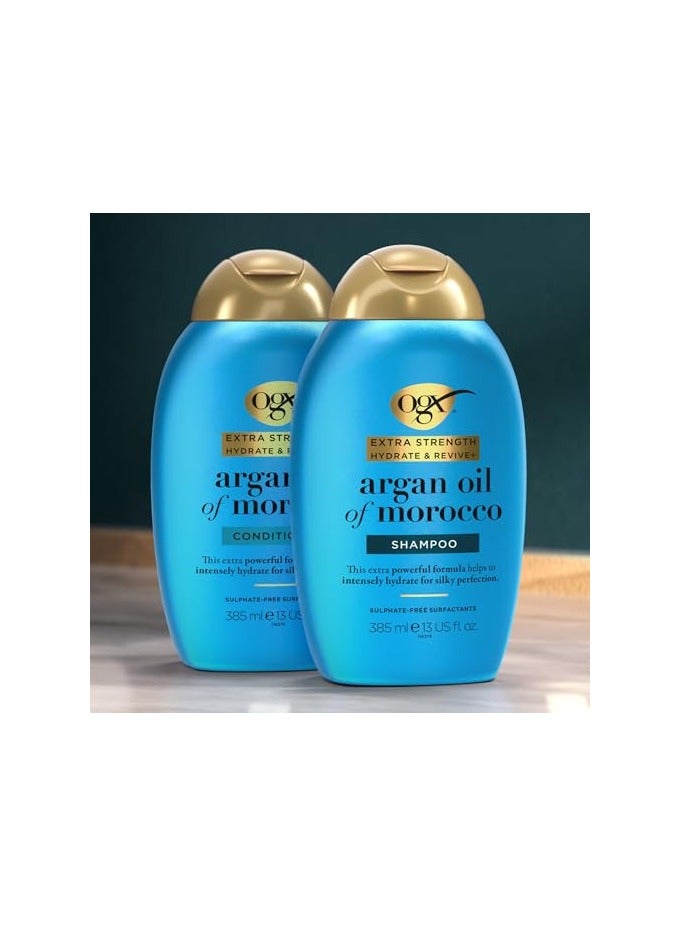 OGX Extra Strength Hydrate and Revive+ Argan Oil of Morocco Shampoo (1x 385ml) Sulfate-Free Surfactants for Deep Hydration and Intense Revitalisation, Moroccan Argan Oil Shampoo for Dry, Damaged Hair - Image 4