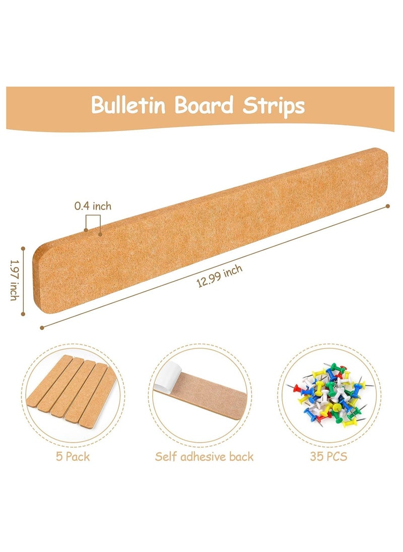 Fanski - 5 Pack Bulletin Board Strips, COIDEA Felt Pin Board Bar with 35 Push Pins Self-Adhesive Felt Bulletin Board for Office School Home Wall Decoration, for Organize Memo, Photos, Display - Image 1