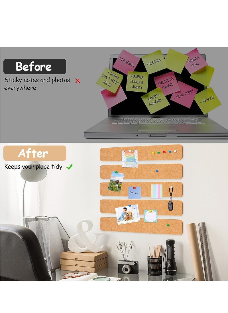 Fanski - 5 Pack Bulletin Board Strips, COIDEA Felt Pin Board Bar with 35 Push Pins Self-Adhesive Felt Bulletin Board for Office School Home Wall Decoration, for Organize Memo, Photos, Display - Image 1