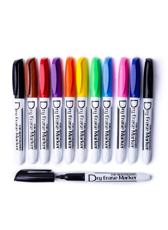 Volcanics Dry Erase Markers Low Odor Fine Whiteboard Markers Thin Box Of 12, 10 Colors  - Image 1