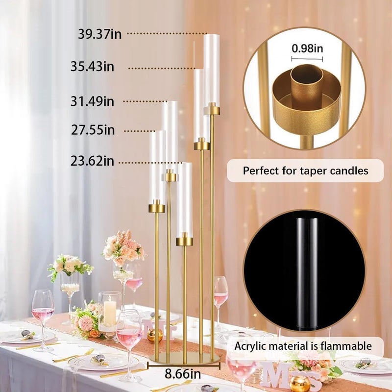 Fullvaseer 5 Arm Candelabra with Acrylic Lampshade Set of 4 Gold Candelabra for Wedding Table Birthday Party Home Decoration 39.4'' Candle Holder Fit LED Taper Candles - Image 3