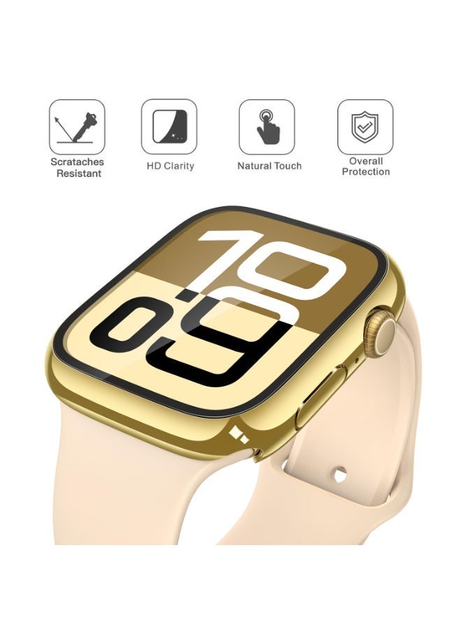 شيك فايب جراب زجاجي مقوى متوافق مع Apple Watch Series 11/Series 10 مقاس 46 مم، واقي شاشة صلب من البولي كربونات للحماية الشاملة، غطاء خفيف الوزن مقاوم للخدش فائق النحافة لـ iWatch (46 مم، ذهبي) - Image 3